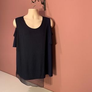 ☀️Adele & May Navy Cold Shoulder Fancy Top 2X